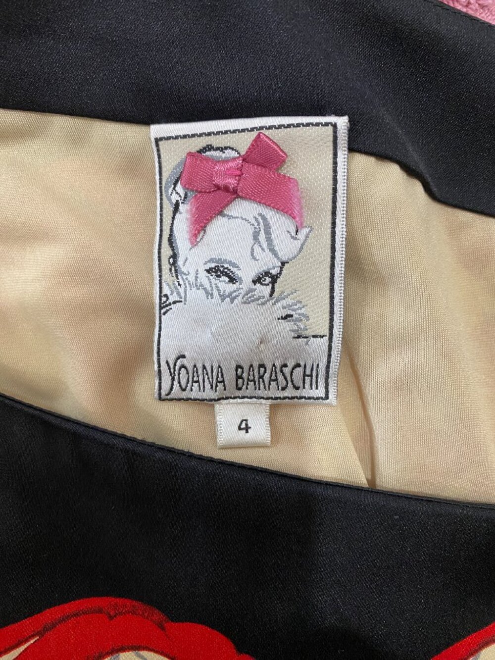 Yoana Baraschi Silk Blend Red Black Baroque Print Dress Cap Sleeve Sheath Size 4 - Picture 8 of 8